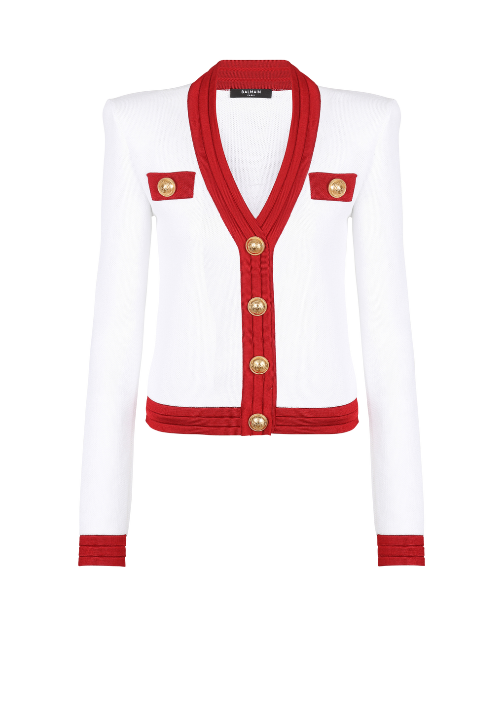 Cropped knit cardigan , red, hi-res