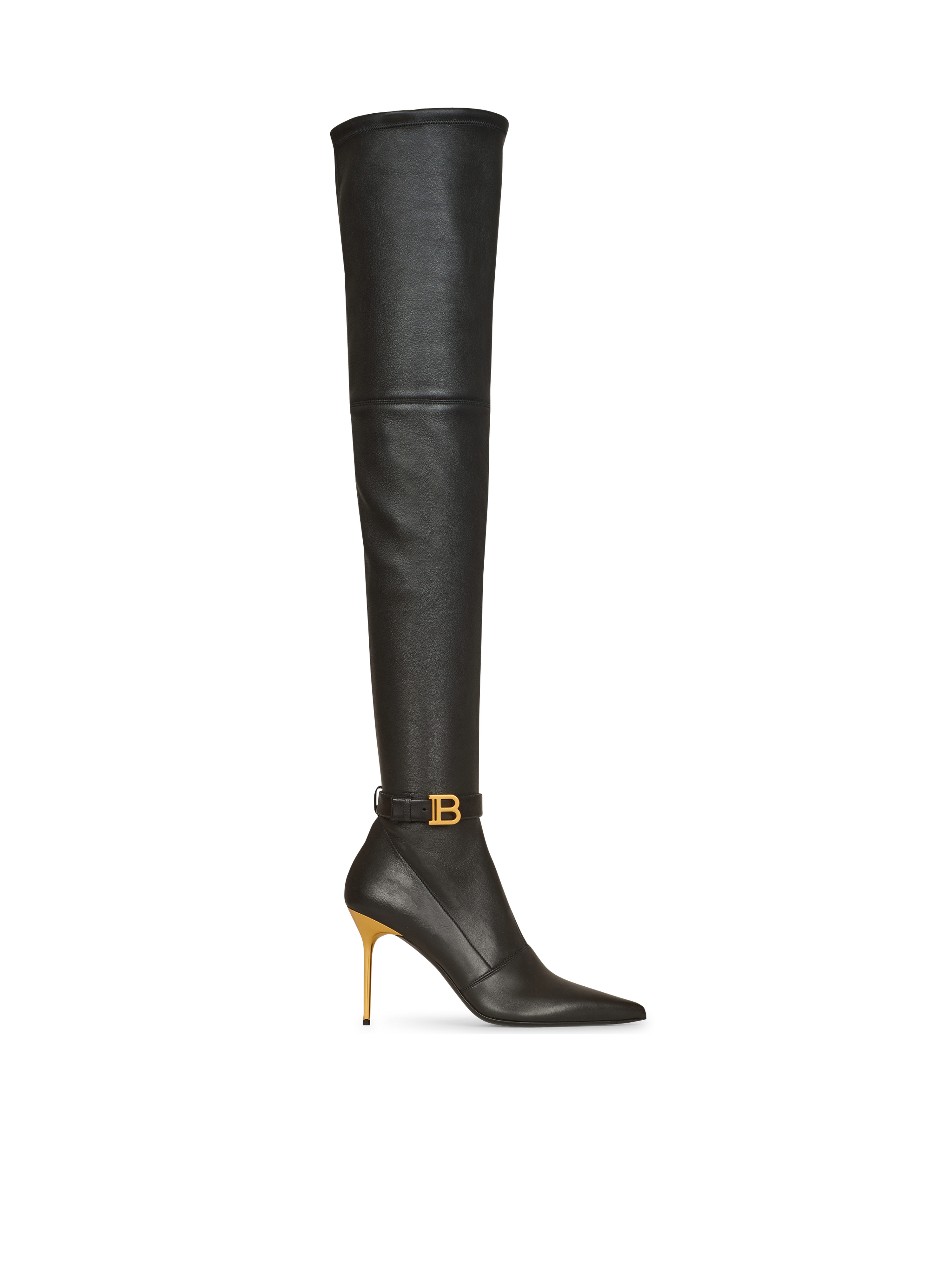Stretch leather Raven thigh-high boots, black