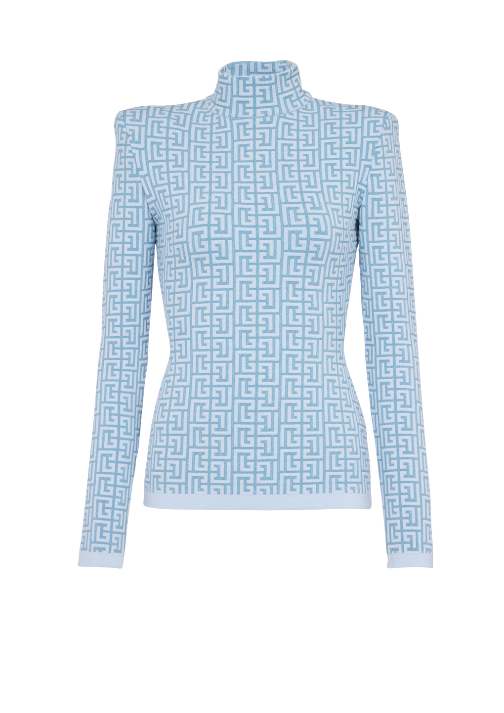 Knit sweater with Balmain monogram, blue, hi-res