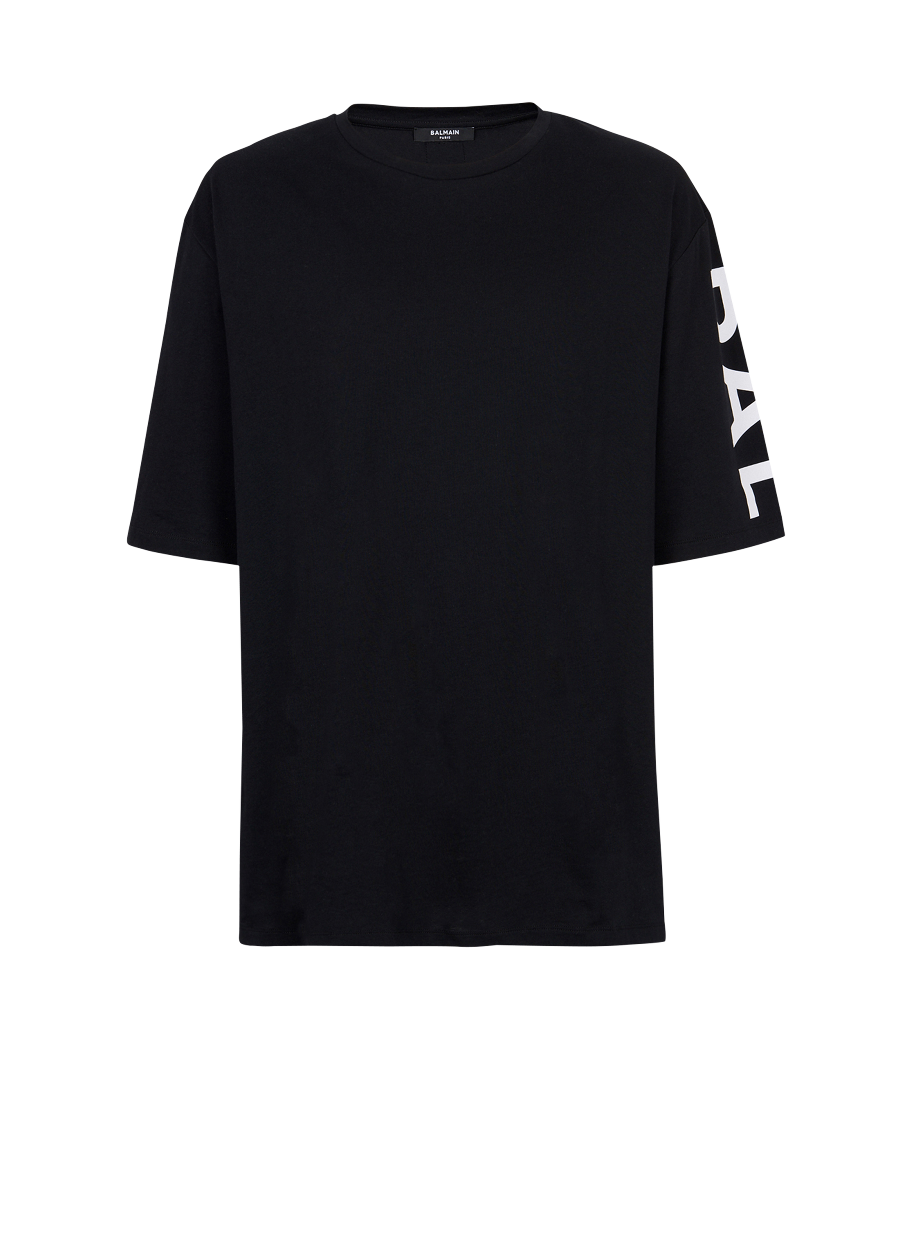 Oversized eco-designed cotton T-shirt with Balmain logo print, black