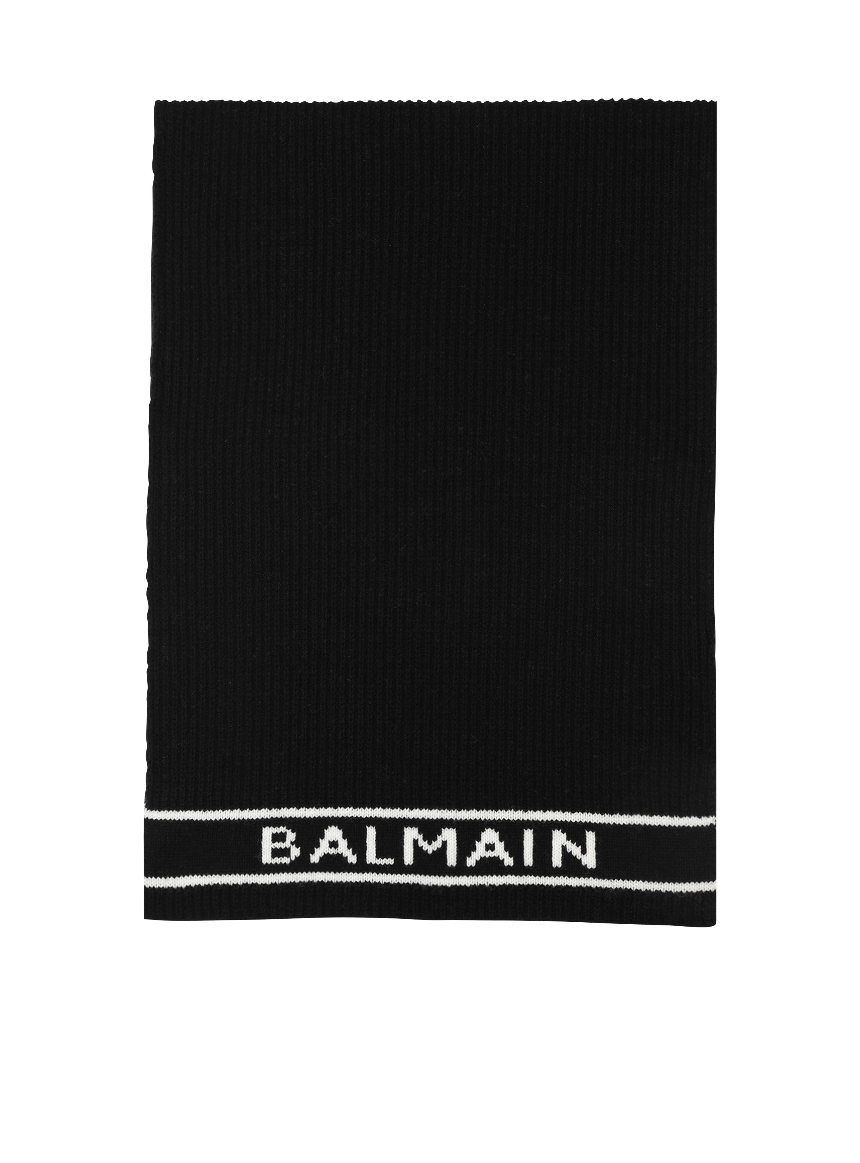 Wool scarf with Balmain logo, black