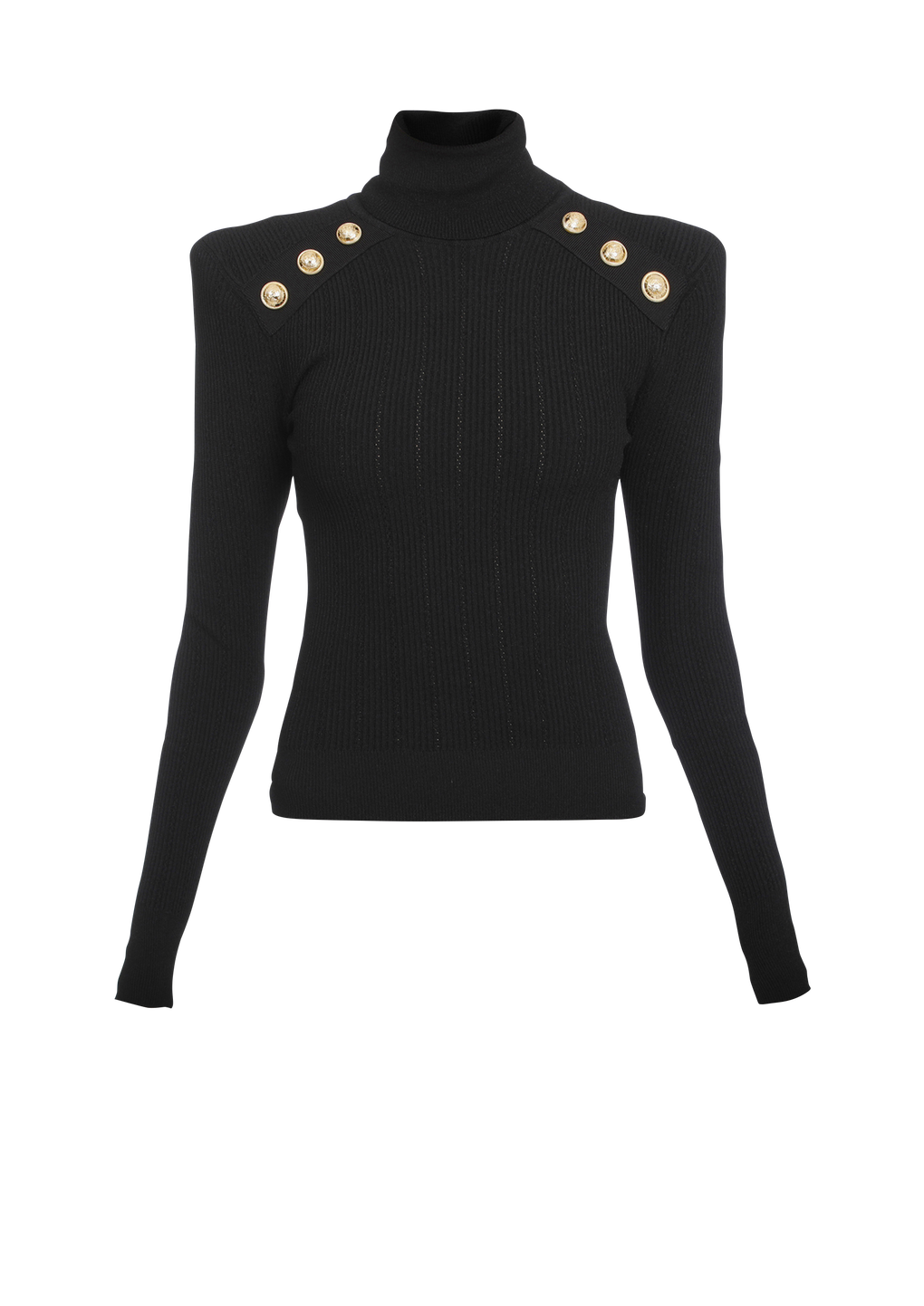 Knit sweater with gold-tone buttons, black, hi-res