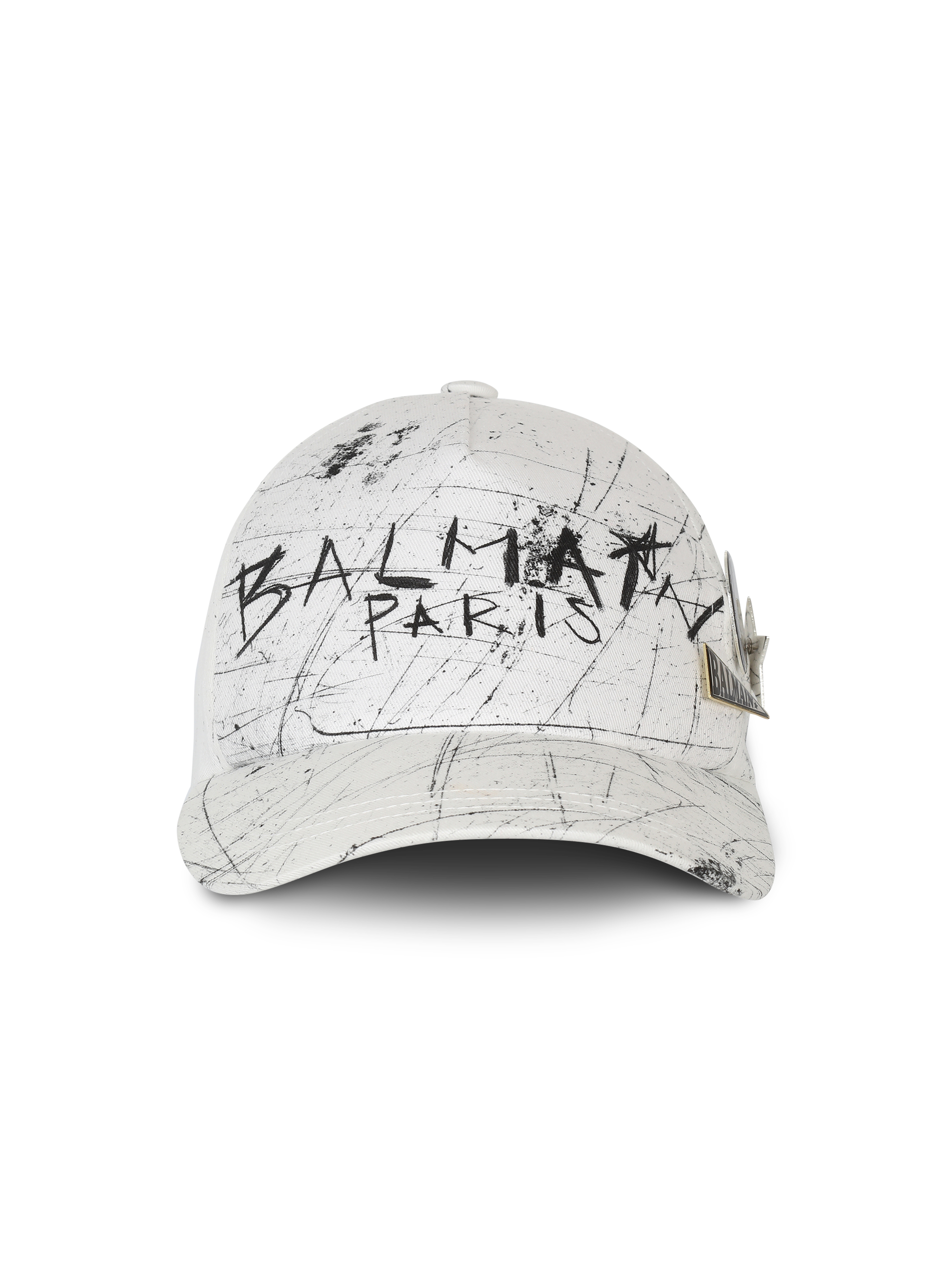 Cotton cap with graffiti Balmain logo, white