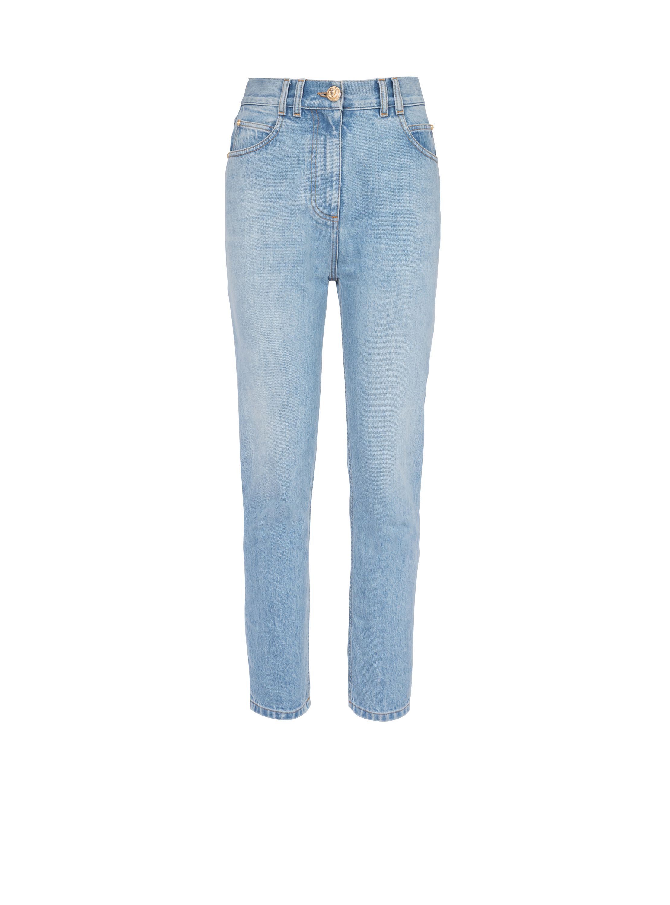Balmain Baumwolle Enge Jeans Aus Baumwolldenim in Mettallic Damen Bekleidung Jeans Röhrenjeans 