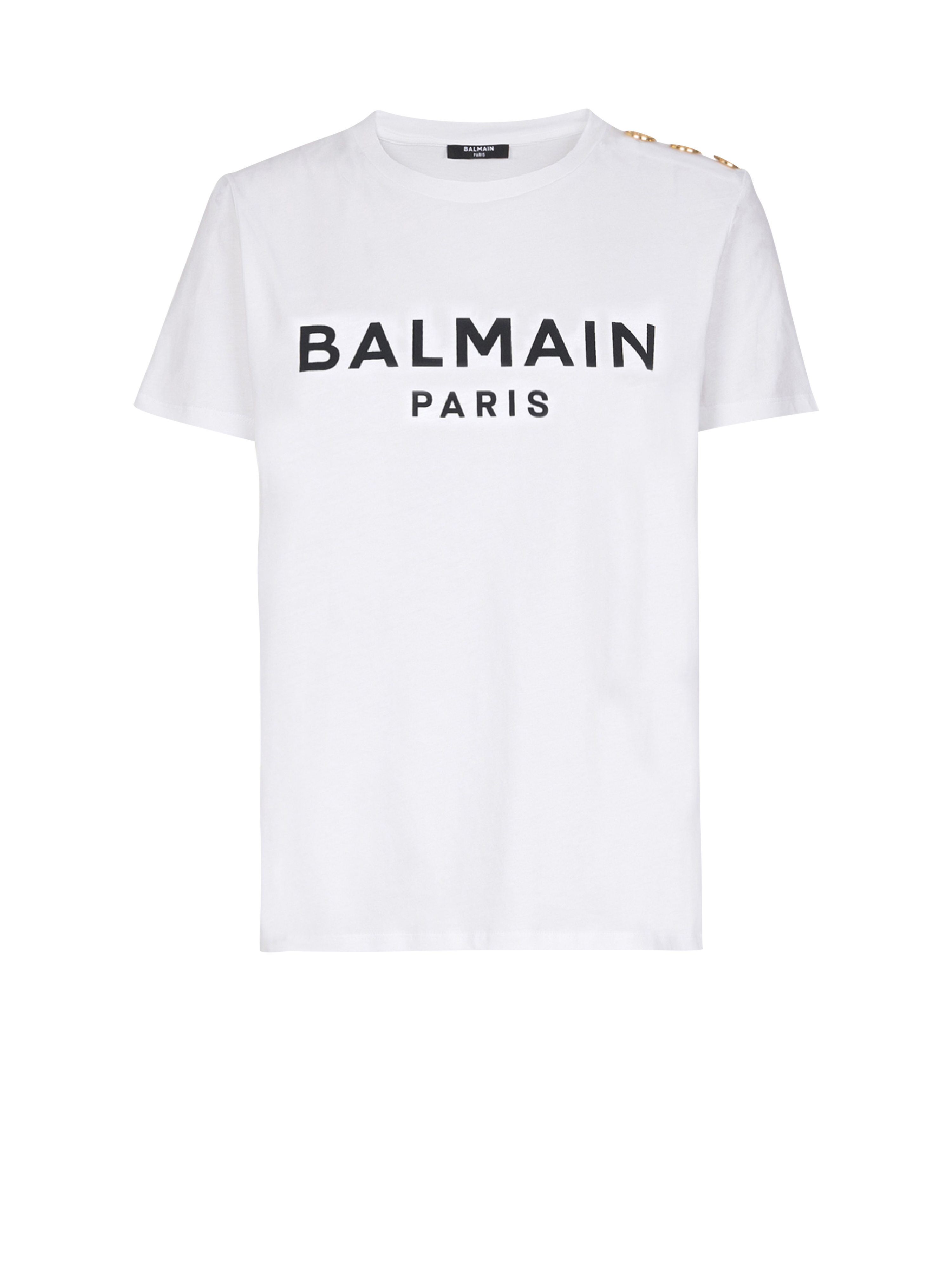 Eco-designed cotton T-shirt with Balmain logo print, white