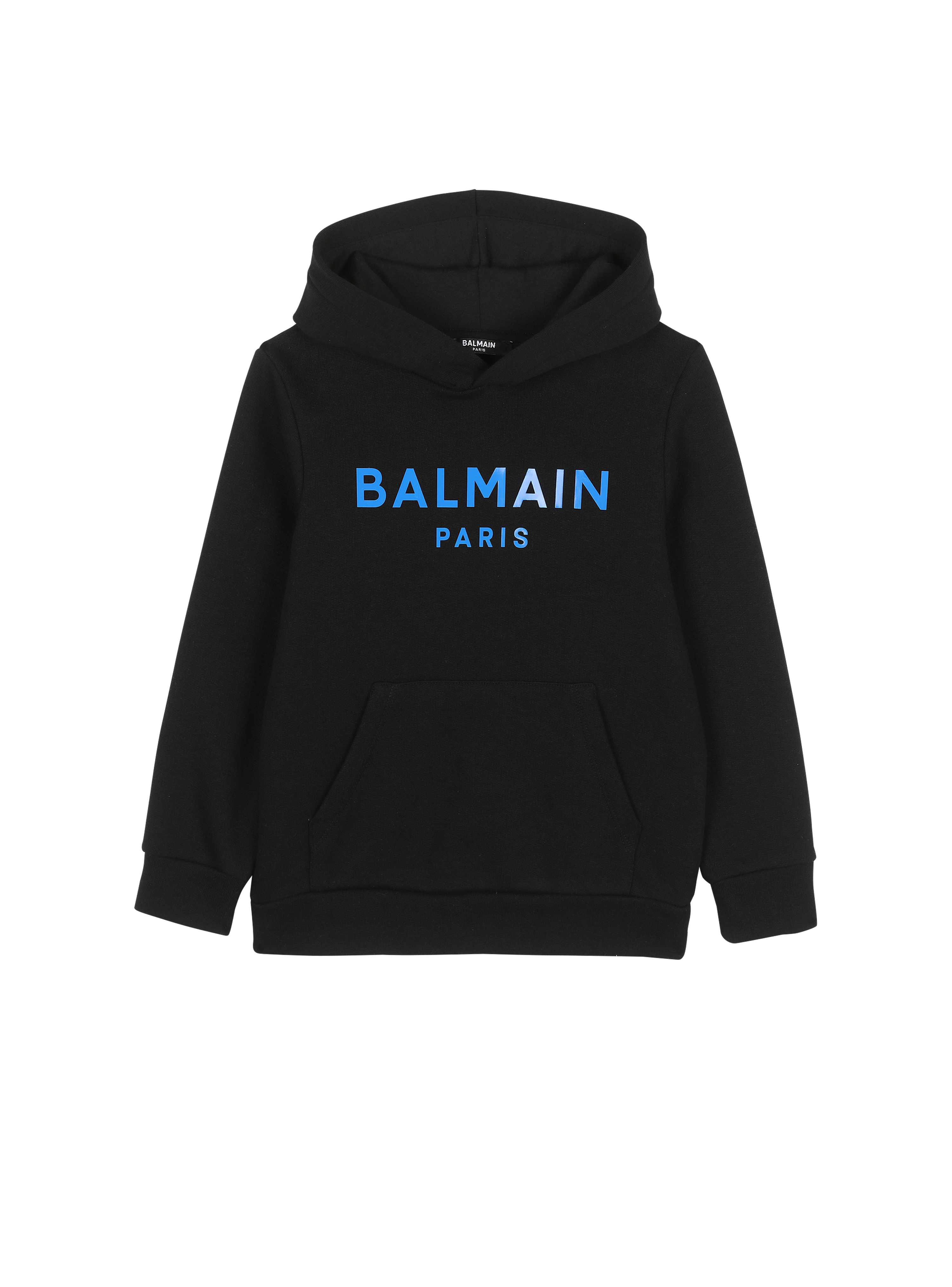 Cotton hoodie with Balmain logo, black