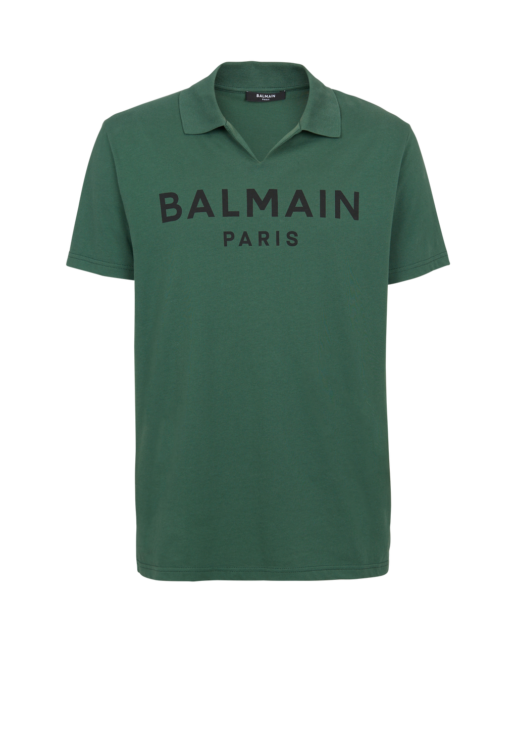 Cotton polo with black Balmain logo print, green, hi-res