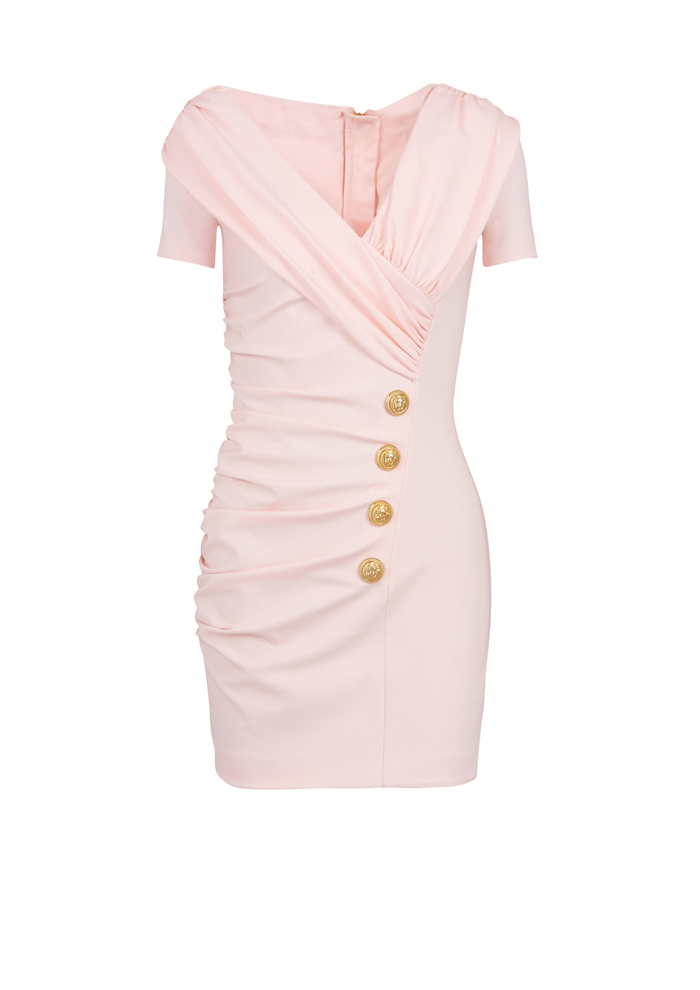 Short draped jersey off-the-shoulder dress, pink, hi-res