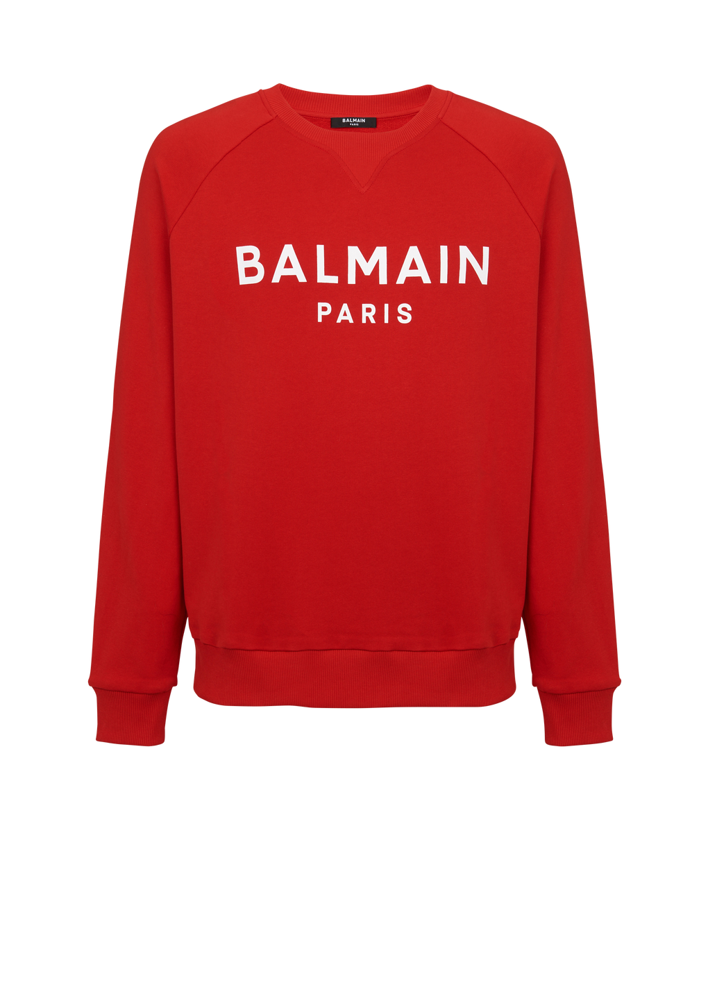 Cotton sweatshirt with flocked Balmain Paris logo, red, hi-res