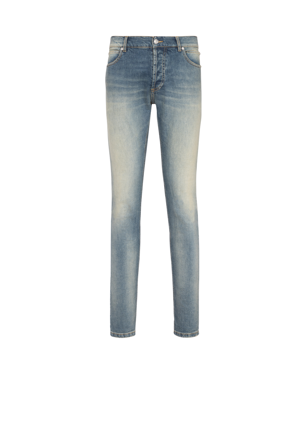Slim cut faded cotton jeans, blue, hi-res