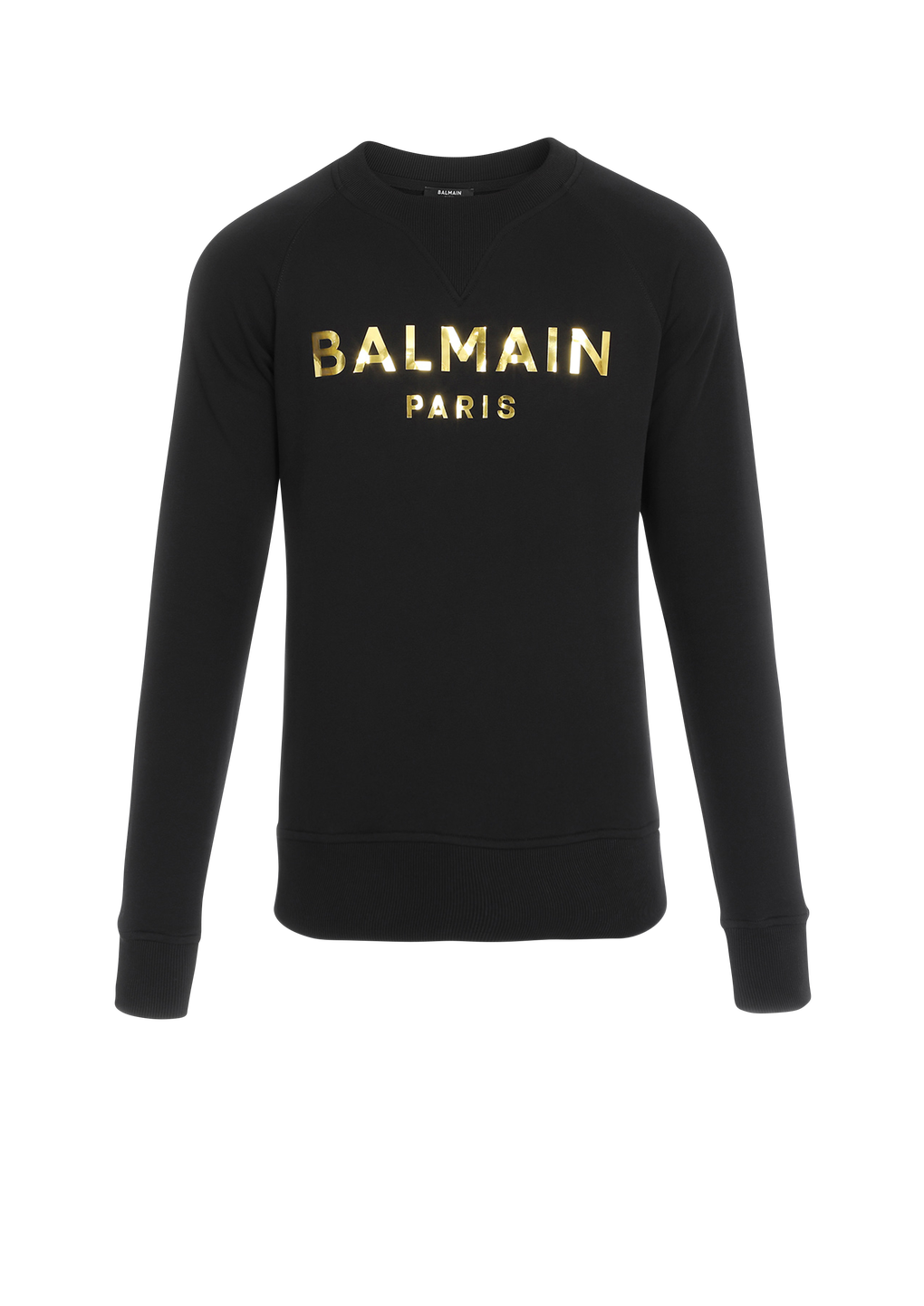 Eco-designed cotton sweatshirt with Balmain Paris metallic logo print, gold, hi-res