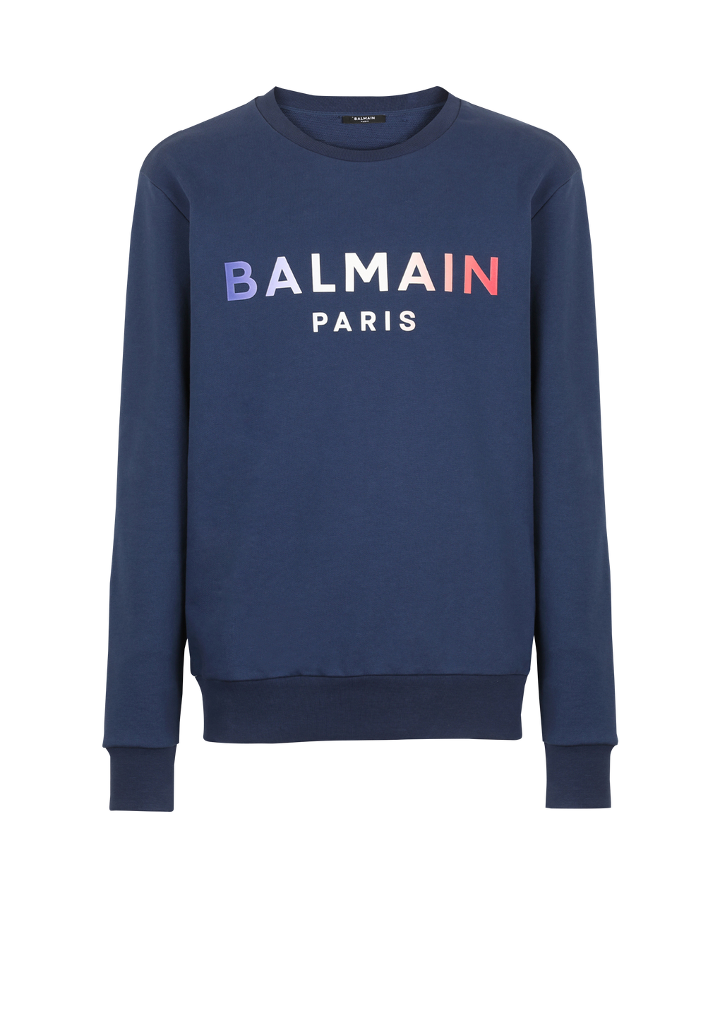 HIGH SUMMER CAPSULE - Cotton sweatshirt with Balmain Paris tie-dye logo print, navy, hi-res